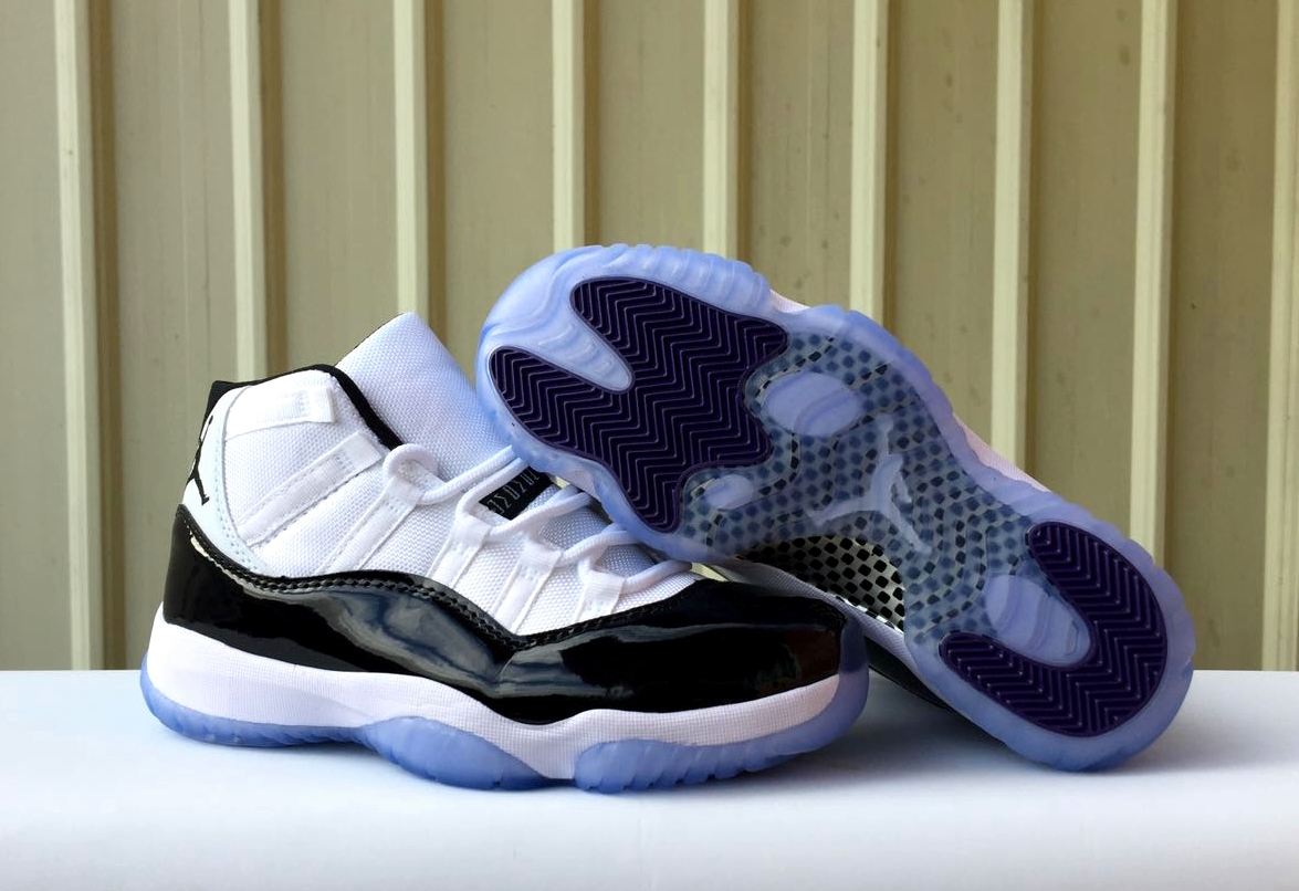 Women Air Jordan 11 Concord 45 White Black Ice Sole Shoes - Click Image to Close